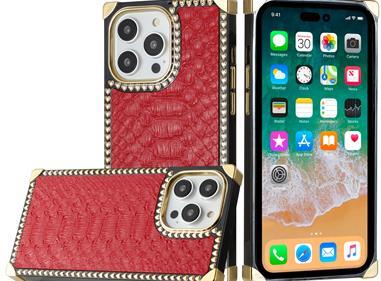  iPhone 15 Premium PU Leather Square Heart Hybrid Case - Red product