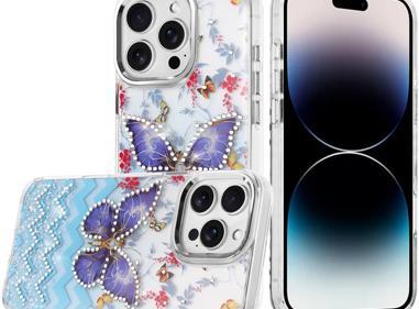 For iPhone 14 PRO MAX 6.7" Resin Epoxy Design Diamond Metal Edged Hybrid Case - D product