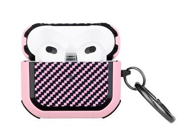 AirPods Pro2 (2022 2nd Version) Carbon Fiber Design Hybrid With Metal Hook Case Cover - Light Pink product