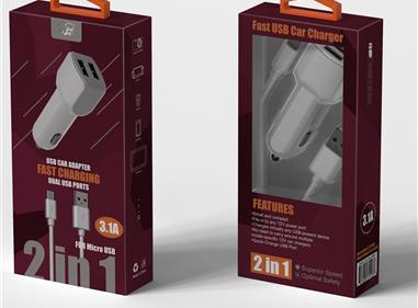 2 In 1 Fast Dual USB Car Charger and V9 Cable Cord for Micro USB in White product