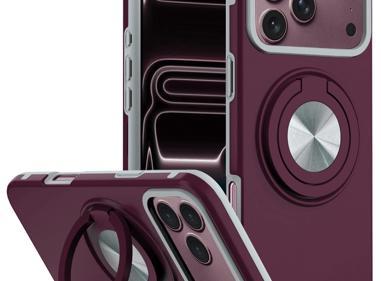 Apple iPhone 18 Pro Max Metal CD Pattern Matte Finished Hybrid with Rotational Ring [Car Mount Friendly] Case - Dark Cherry product