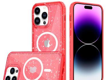iPhone 15 Transparent Glitter 2.0mm Thick Hybrid Case Cover - Red product