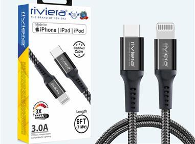 [Type C (PD) - iPhone Lightning - MFI] 3 AMP Fast Charging RIVIERA - BLACK Braided product