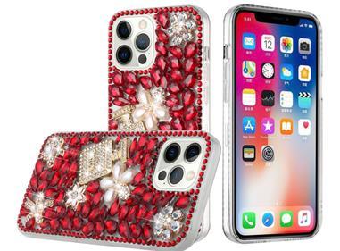 iPhone 15 Full Diamond with Ornaments Case Cover - Pearl Flowers with Perfume Red product