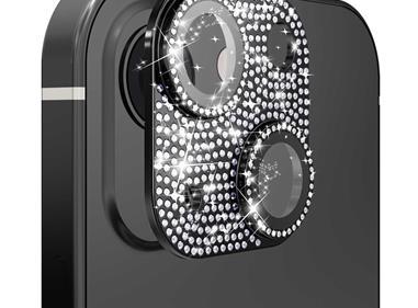 iPhone 14 6.1"/iPhone 14 Plus 6.7" Diamond Bling Camera Lens Full Tempered Glass - Black product