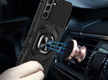Samsung Galaxy S22 Plus Robotic Hybrid with Magnetic Ring Stand Case Cover - Black product