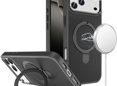IPhone 17 Pro Max Carbon Design Magnetic Circle Ring Stand Hybrid Case – Black product