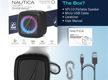 NAUTICA Portable Bluetooth Speaker, Wireless, IPX5 Splashproof, Integrated Phone Holder, 15 Hours Playtime, Dynamic Led Lights, TWS Pairing, Pure Bass for Home, Outdoor (Black) product