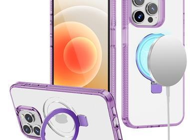 iPhone 15 Dotted Edged Line Transparent HQ Magnetic Ring Stand Hybrid - Light Purple product