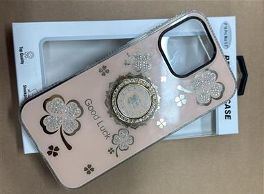 iPhone 16 Pro Max Case – Good Luck Glitter Clover Design with Ring Holder product