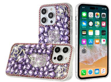  iPhone 15 Floral Full Diamond Bling Case Cover - Purple product