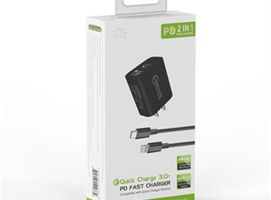 2-IN-1 35W PD Fast Type C&USB Dual Ports Wall Charger+Type C to 8 pin Cable in Black product