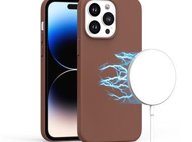  iPhone 15 PU Leather with inner [Magnetic Circle] Colored Metal Buttons - Saddle Brown product