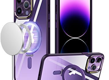 iPhone 15 Dazzle Magnetic Ring Stand Alloy Chrome Transparent Hybrid Case Cover - Dark Purple product