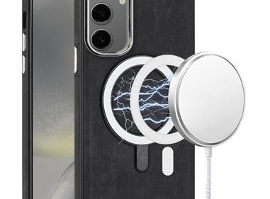 Samsung Galaxy s24 Fashion PU Vegan Chrome Edged Case Cover - Black product