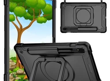 Samsung Tab S8 / Tab S7 Tablet Tough Hybrid Rotating 360 Degree Kickstand - Black+Black product