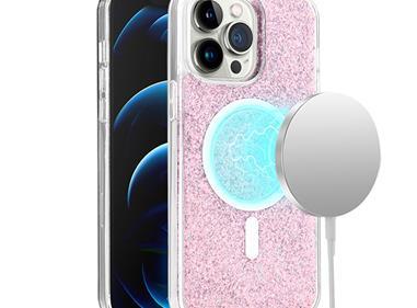 iPhone 15 Epoxy Glitter [Magnetic Circle] ShockProof Hybrid 2.5mm Thick - Rose Gold product