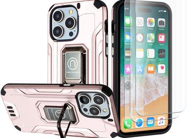  iPhone 15 Strong Tough Metallic Design Hybrid Premium Kicstand + 3X Tempered Glass - Rose Gold product