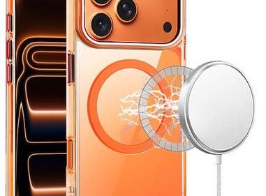 iPhone 17 Pro Max Magnetic Circle Ring Transparent Premium Acrylic Case with Metal Buttons & Camera Raised Lip – Cosmic Orange product