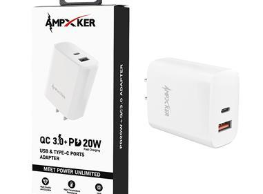 USB & Type C - Dual Port - Adapter - QC 3.0 Amp + PD 20W - WHITE product