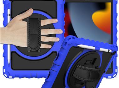 Apple iPad 9th 8th 7th Gen 10.2 inch Tablet Complete 360 Tough Hybrid Kickstand with Shoulder Hand Strap - Dark Blue product