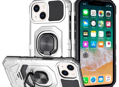 iPhone 15 Robotic Hybrid with Magnetic Ring Stand Case Cover - Silver product