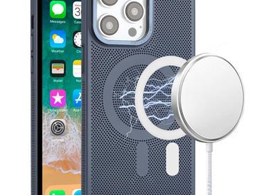  iPhone 15 Magnetic Ring Radiator Design Hybrid with Metal Buttons Case Coverr - Navy Blue product
