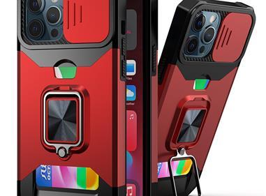  iPhone 15 Multi-Functional Card Magnetic Ring Stand Hybrid Camera Case Cover - Red product