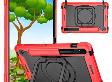 Samsung Tab S8 / Tab S7 Tablet Tough Hybrid Rotating 360 Degree Kickstand - Red+Black product