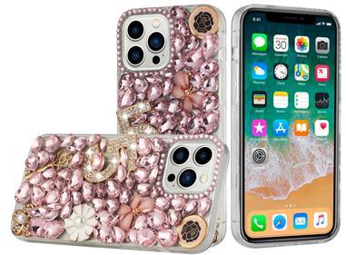 iPhone 15 Full Diamond with Ornaments Case Cover - Pink Five Ornament Floral product