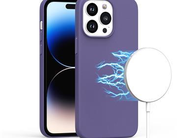 iPhone 15 PU Leather with inner [Magnetic Circle] Colored Metal Buttons - Wisteria product