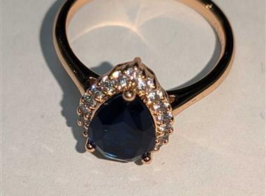 Golden Gemstone Ring Pear Shape Blue Sapphire Halo Engagement Rings Gift For Her product