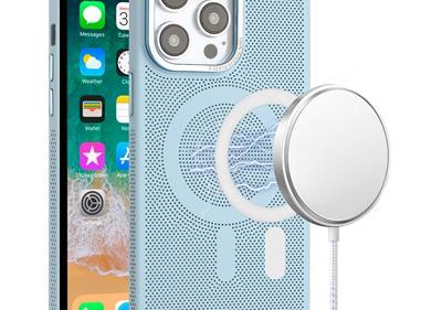 iPhone 15 Magnetic Ring Radiator Design Hybrid with Metal Buttons Case Coverr - Light Blue product