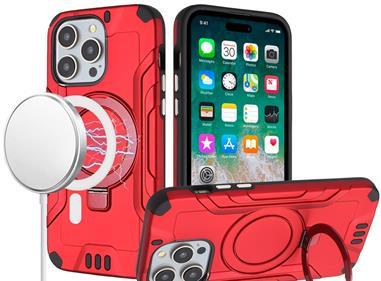 iPhone 15 Magnetic Circle Kickstand Exclusive Brushed Hybrid - Red product