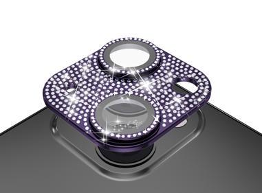 iPhone 15 Pro Diamond Bling Camera Lens Full Tempered Glass - Purple product