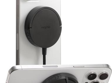 Mophie 15W Wireless Charging Pad with Kickstand - MagSafe and Qi2 Compatible for iPhone 16/15/14/13/12, AirPods Pro (2nd & 3rd Gen), Compact Travel Design with Integrated Cable, Black product