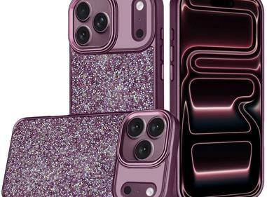 Apple iPhone 18 Pro Max Crystal Glass Diamond with Metallic Buttons and Edges Hybrid Case - Dark Cherry product