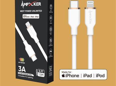 5 FT [TypeC - LIGHTNING] - MFI Apple Certified - 3A Fast Charging Silicone Cable -White product