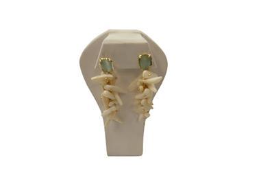 Drop Earrings of Vintage White sea chell with green stone product