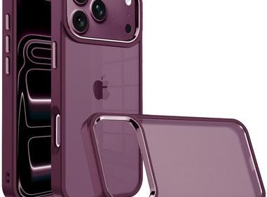 Apple iPhone 18 Pro Max Finest Transparent Thick Acrylic Hybrid Metal Buttons Cover Case - Dark Cherry product