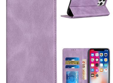 iPhone 15 Wallet Premium PU Vegan Leather ID Card Money Holder with Magnetic Closure - Purple product