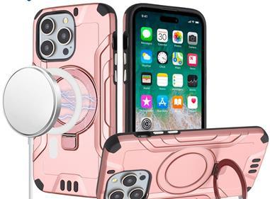 iPhone 15 METKASE Magnetic Circle Kickstand Exclusive Brushed Hybrid - Rose Gold product