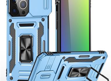 iPhone 15 Utter Tough Metal Ring Movable Camera Window Hybrid Case Cover - Light Blue product