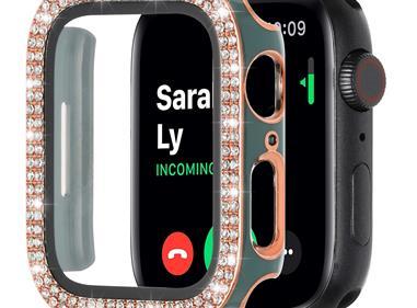 41mm Diamond Full Coverage with Tempered Glass iWatch Screen Frame - Chromed Gold+Midnight Green product