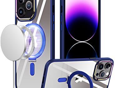 iPhone 15 Dazzle [Magnetic Circle] Kickstand Alloy Chrome Transparent Hybrid - Navy Blue product