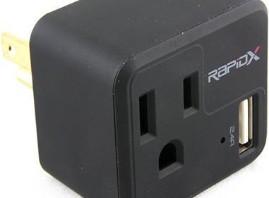 RapidX PowX Wall Outlet with DUAL USB Charger - BLACK  product