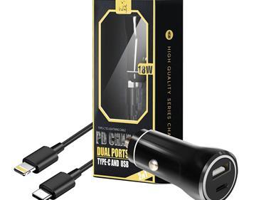 2-IN-1 18W PD Fast Type C&USB Dual Ports Car Charger+Type C to 8 pin Cable in Black product