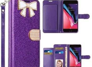 iPhone 13 Pro (6.1") Sparkle Glitter Diamond Leather Wallet Case with Magnetic Flip and Hand Strap in Purple product