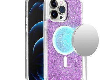  iPhone 15 Epoxy Glitter [Magnetic Circle] ShockProof Hybrid 2.5mm Thick - Hot Pink product