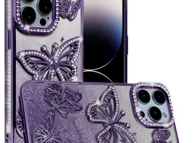 XPM for iPhone 14 Pro Max (6.7") Phone Case, Luxury Butterfly Sparkle Glitter Diamond Crystal Rhinestone Shimmer Bling Plating Thick TPU Hard PC Cover for iPhone 14 Pro Max (Purple) product